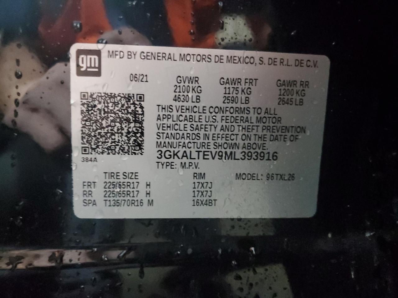 2021 GMC Terrain Sle VIN: 3GKALTEV9ML393916 Lot: 64029325