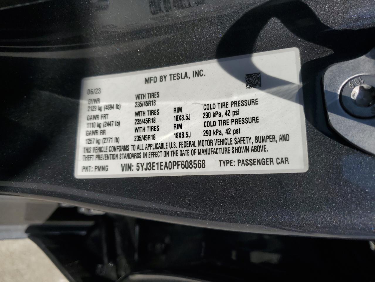 5YJ3E1EA0PF608568 2023 Tesla Model 3