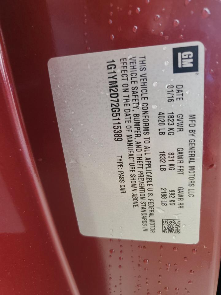 2016 Chevrolet Corvette Stingray Z51 3Lt VIN: 1G1YM2D72G5115389 Lot: 62727045