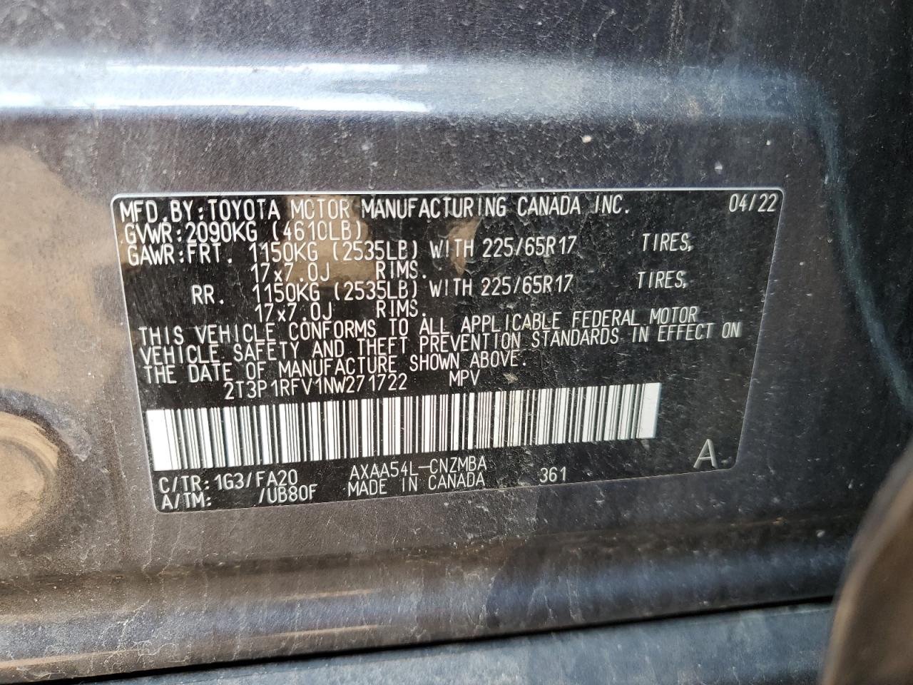 2022 Toyota Rav4 Xle VIN: 2T3P1RFV1NW271722 Lot: 64542935