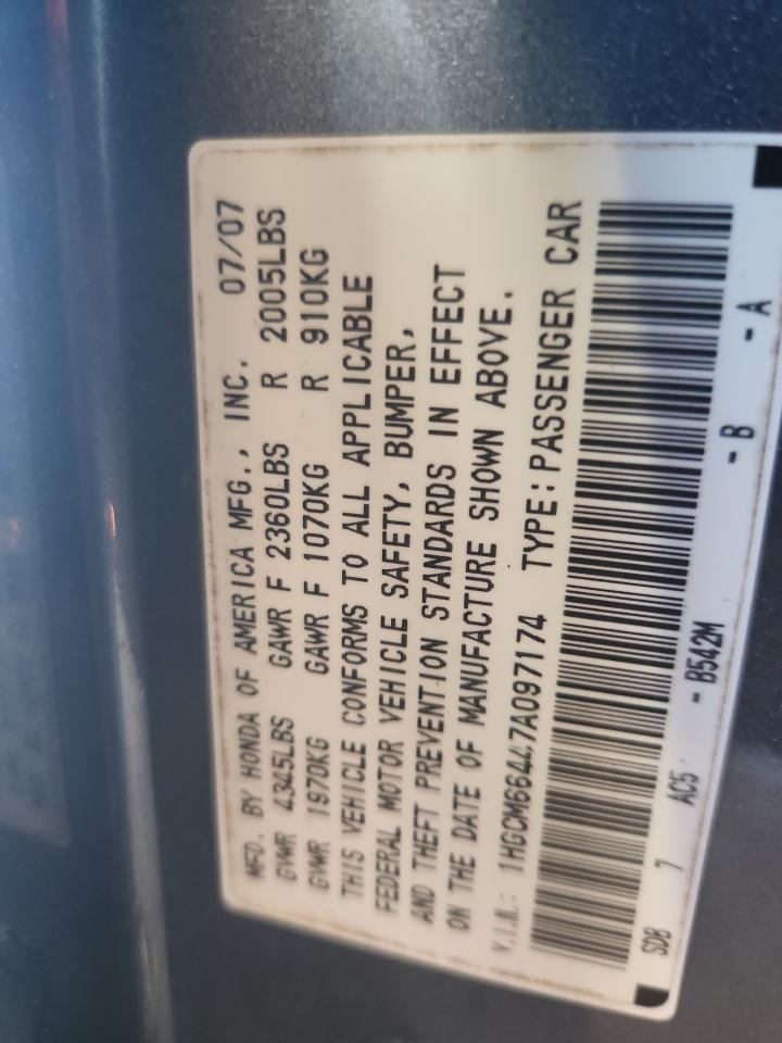 2007 Honda Accord Se VIN: 1HGCM66447A097174 Lot: 65371995