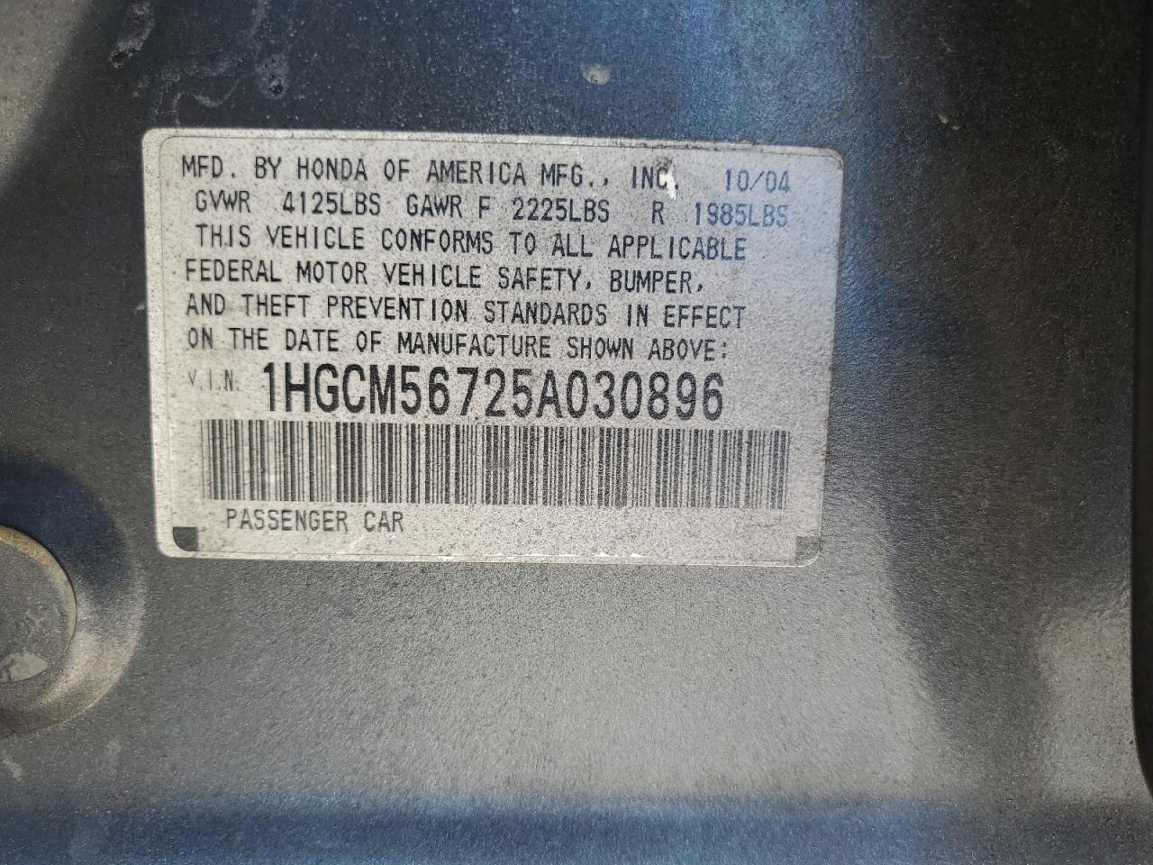2005 Honda Accord Ex VIN: 1HGCM56725A030896 Lot: 64462915