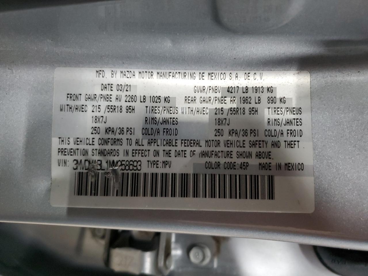 2021 Mazda Cx-30 Select VIN: 3MVDMABL1MM258693 Lot: 65901075