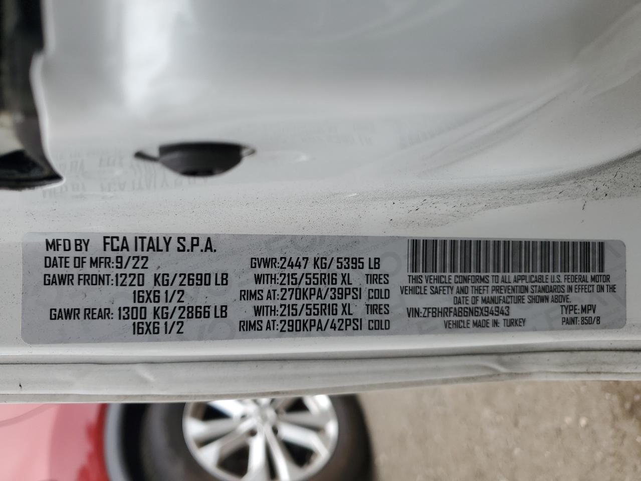 2022 Ram Promaster City Tradesman VIN: ZFBHRFAB6N6X94943 Lot: 64241765