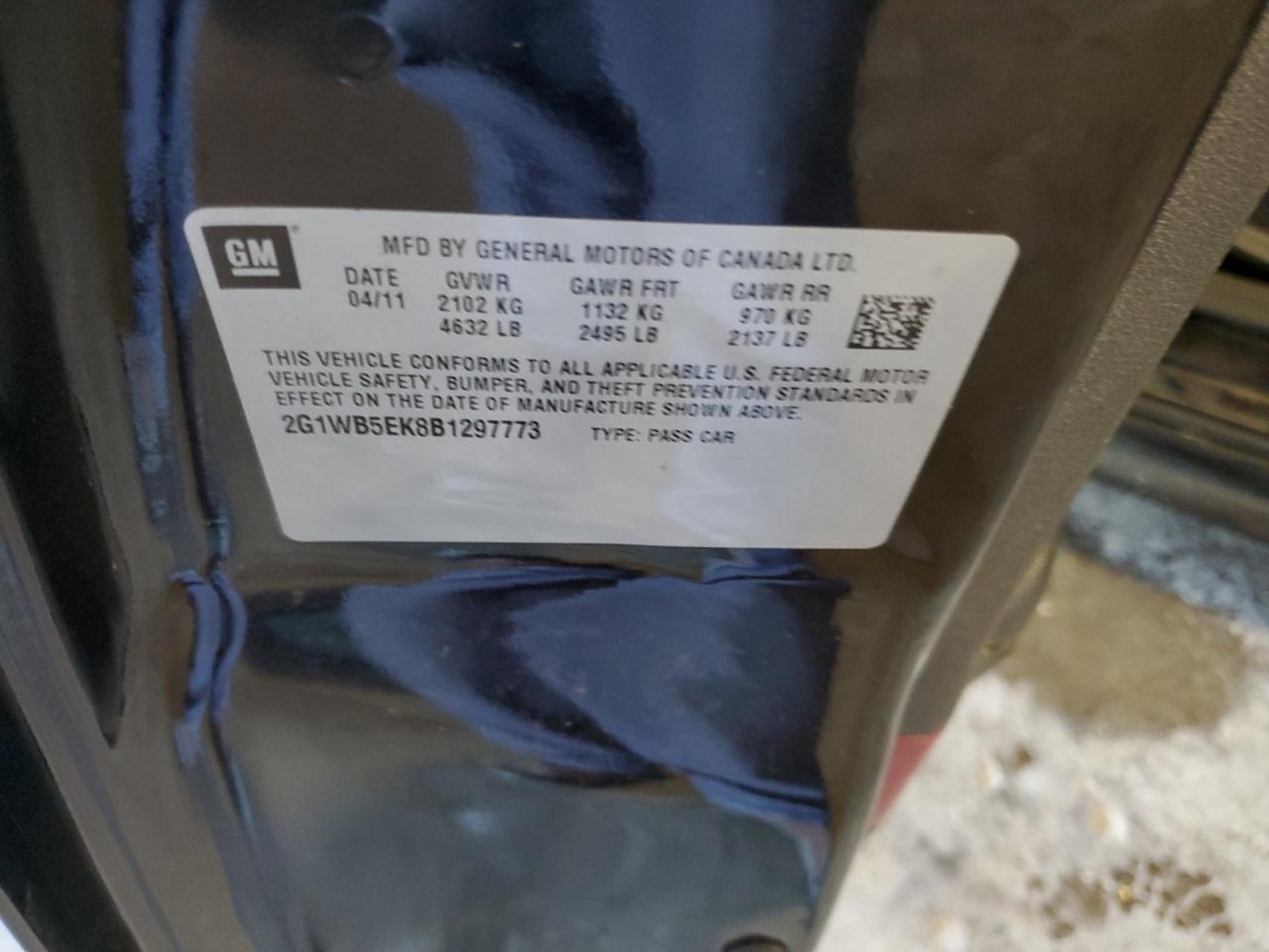 2011 Chevrolet Impala Lt VIN: 2G1WB5EK8B1297773 Lot: 66628225