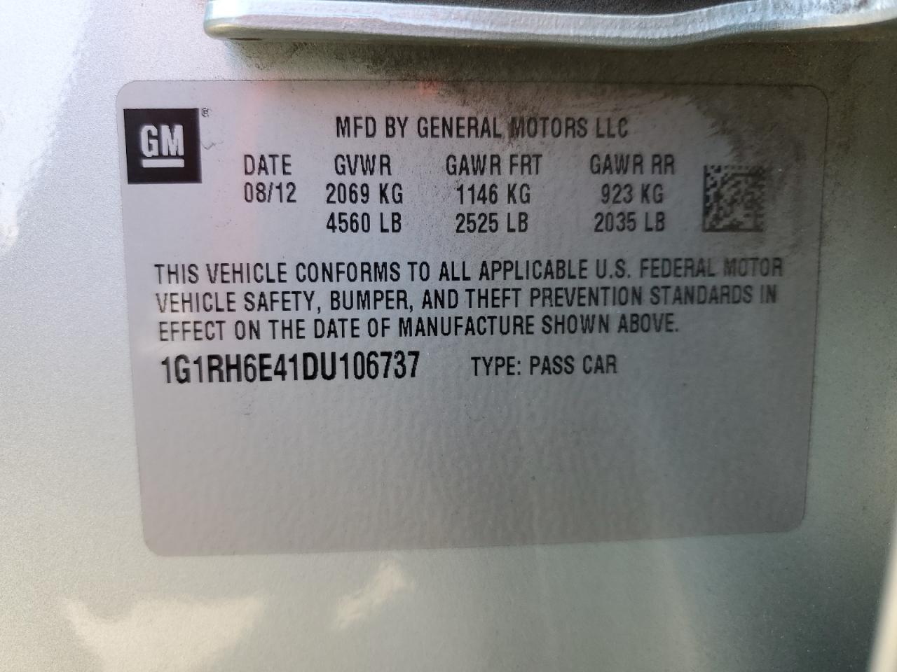 2013 Chevrolet Volt VIN: 1G1RH6E41DU106737 Lot: 64899475