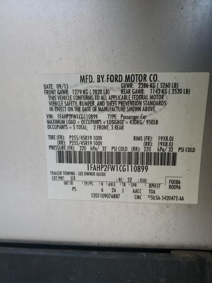 2012 Ford Taurus Limited VIN: 1FAHP2FW1CG110899 Lot: 64865455