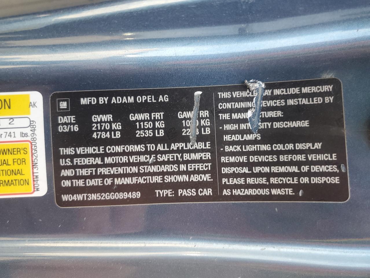 2016 Buick Cascada Premium VIN: W04WT3N52GG089489 Lot: 66510975