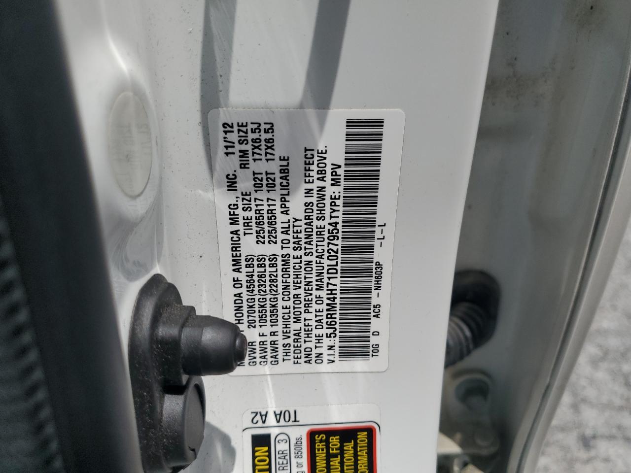 2013 Honda Cr-V Exl VIN: 5J6RM4H71DL027954 Lot: 63988045