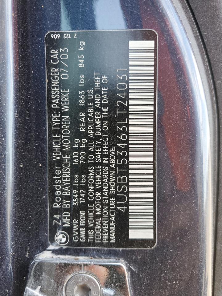 2003 BMW Z4 3.0 VIN: 4USBT53463LT24031 Lot: 63348645