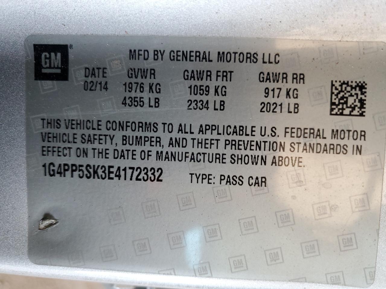 2014 Buick Verano VIN: 1G4PP5SK3E4172332 Lot: 63530065
