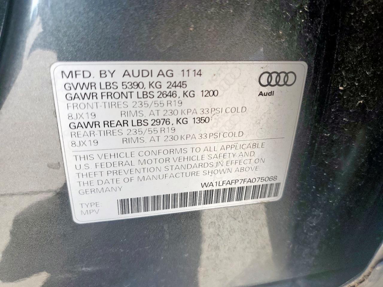 2015 Audi Q5 Premium Plus VIN: WA1LFAFP7FA075068 Lot: 64138245