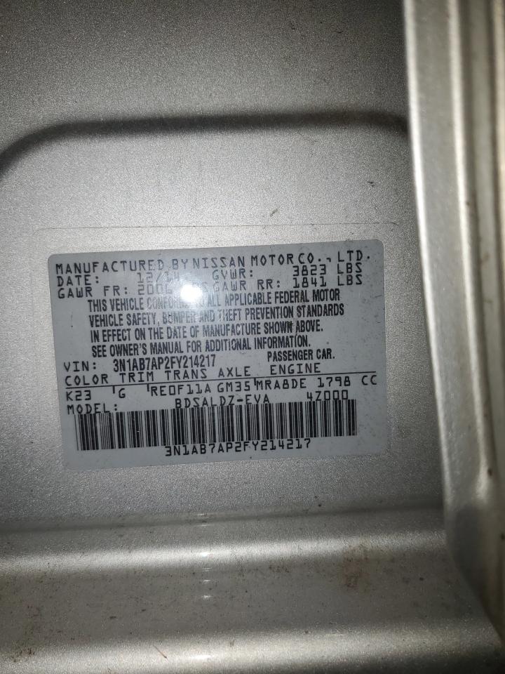 2015 Nissan Sentra S VIN: 3N1AB7AP2FY214217 Lot: 64054275