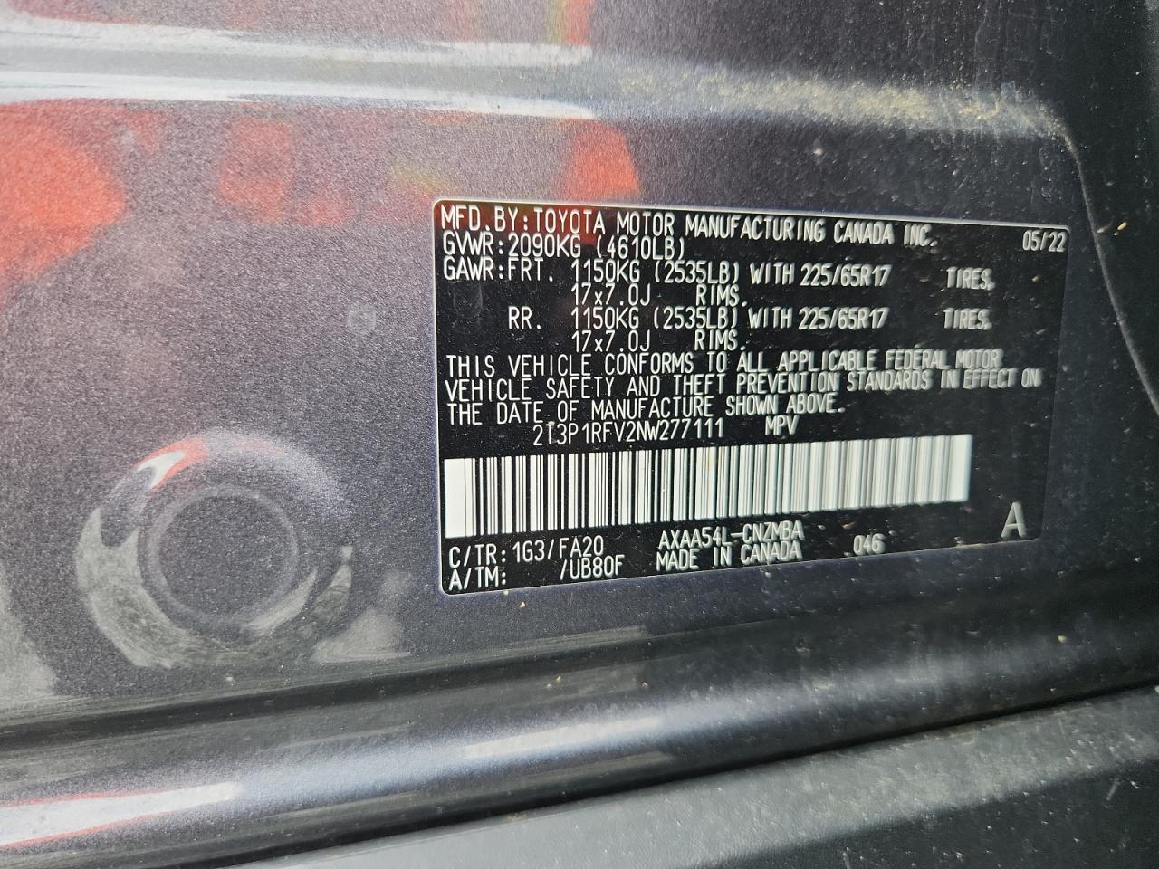 2022 Toyota Rav4 Xle VIN: 2T3P1RFV2NW277111 Lot: 65165145