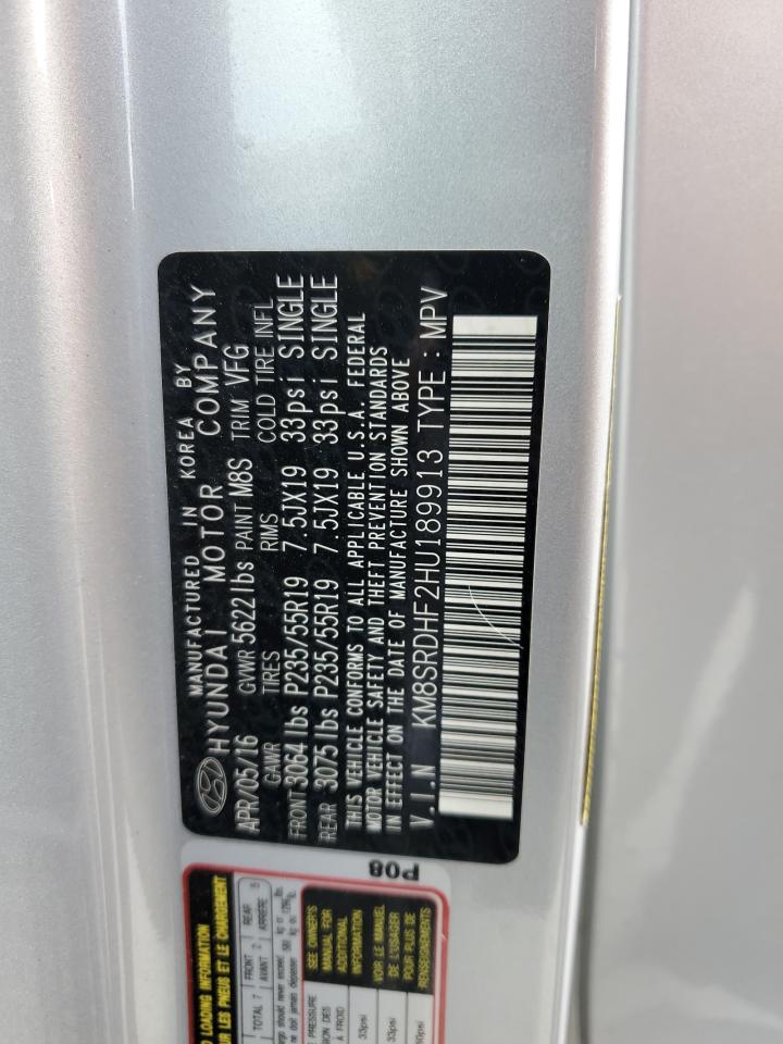 2017 Hyundai Santa Fe Se Ultimate VIN: KM8SRDHF2HU189913 Lot: 64393525