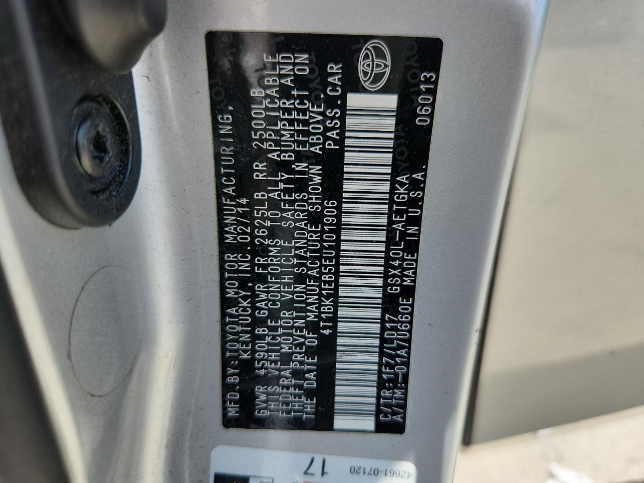 2014 Toyota Avalon Base VIN: 4T1BK1EB5EU101906 Lot: 65347995