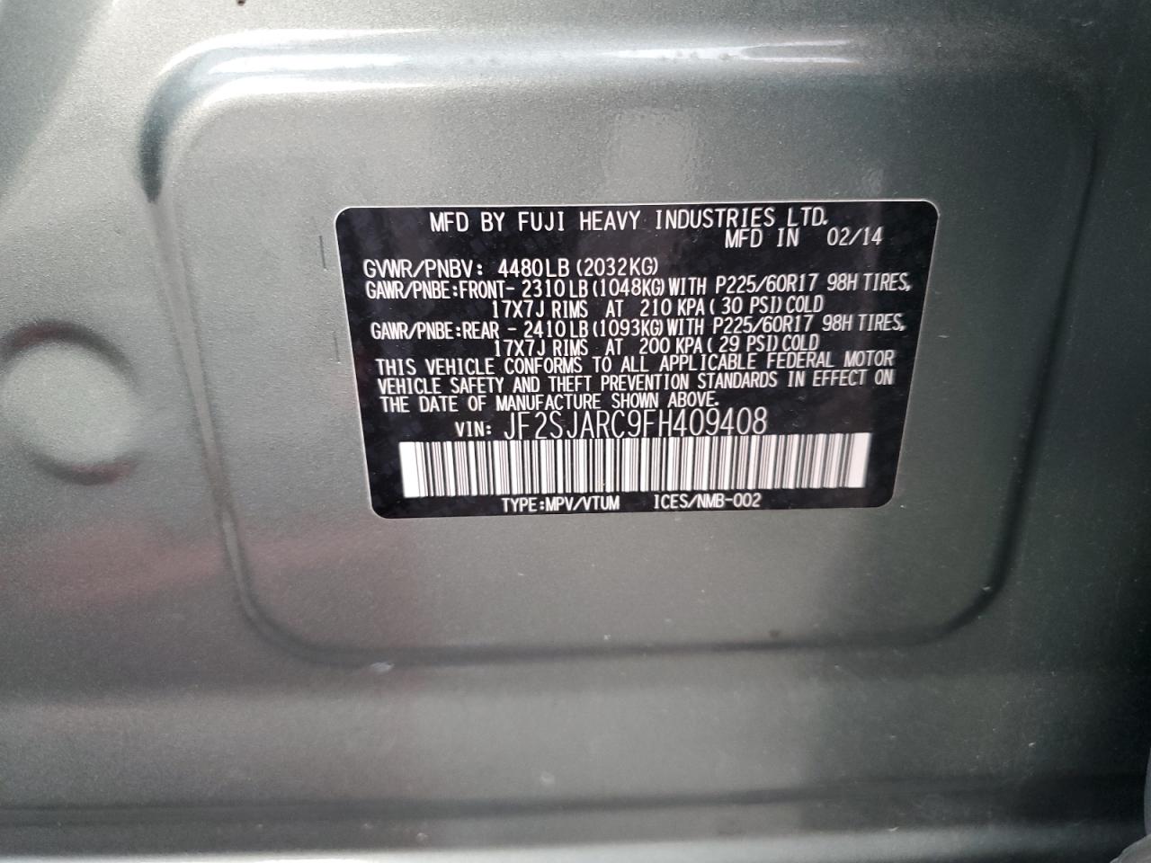 2015 Subaru Forester 2.5I Limited VIN: JF2SJARC9FH409408 Lot: 63591285