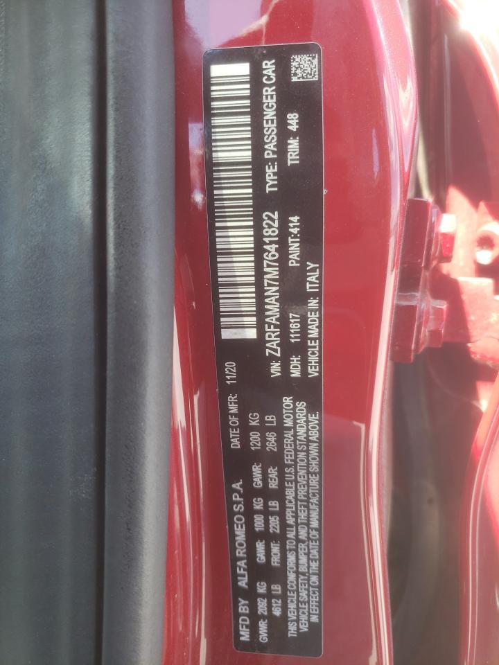 zarfaman7m7641822 ZARFAMAN7M7641822 2021 Alfa Romeo Giulia Sport