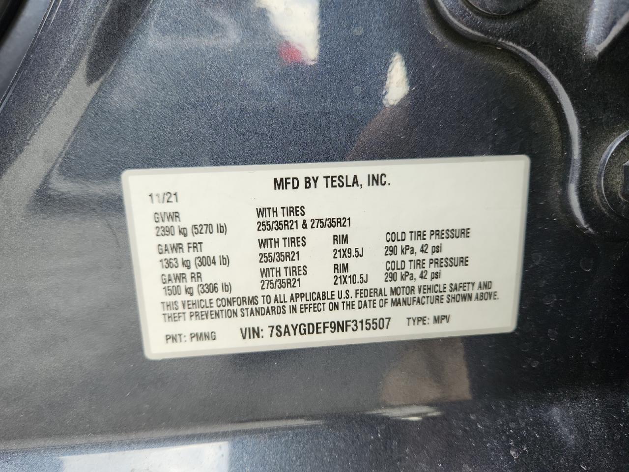 2022 Tesla Model Y VIN: 7SAYGDEF9NF315507 Lot: 63246195