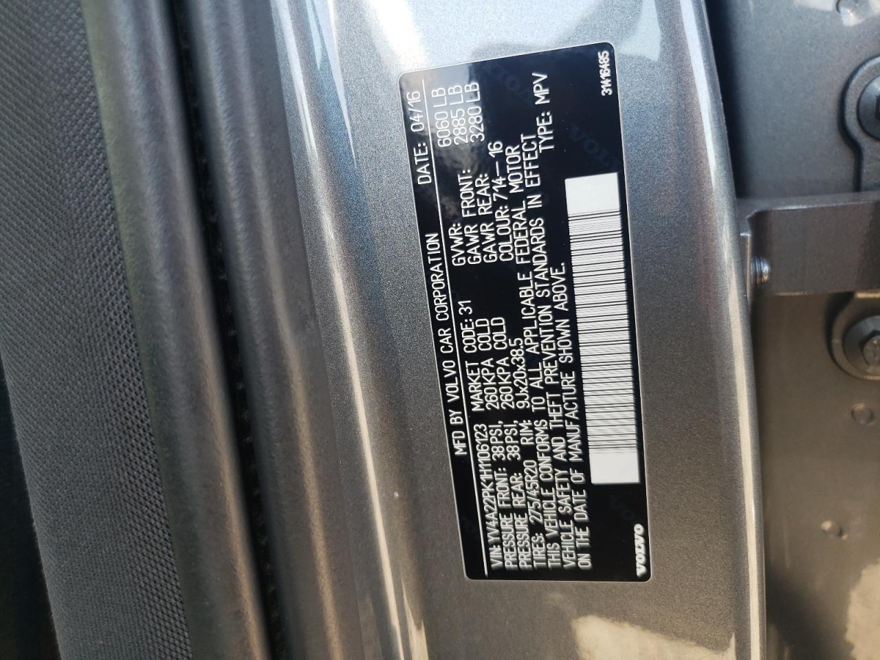 2017 Volvo Xc90 T6 VIN: YV4A22PK1H1106123 Lot: 63296205