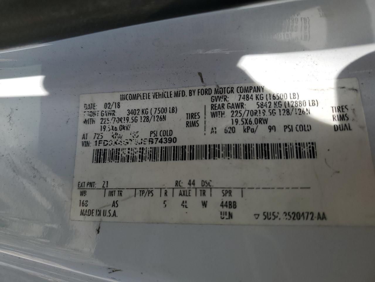2018 Ford F450 Super Duty VIN: 1FD0X4GT3JEB74390 Lot: 64497985