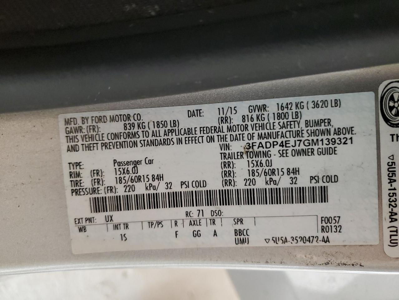 2016 Ford Fiesta Se VIN: 3FADP4EJ7GM139321 Lot: 64124365