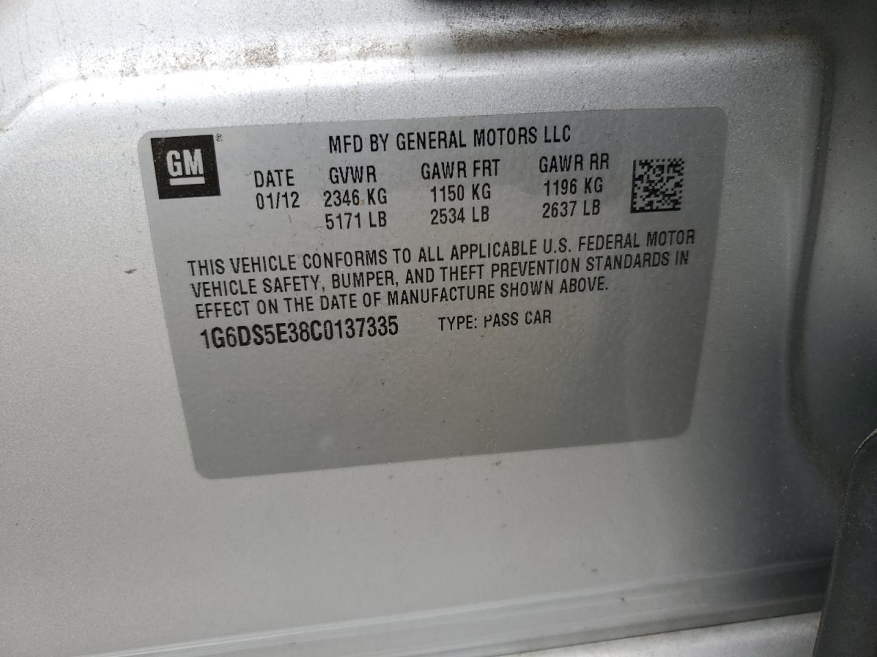 2012 Cadillac Cts Premium Collection VIN: 1G6DS5E38C0137335 Lot: 66406975