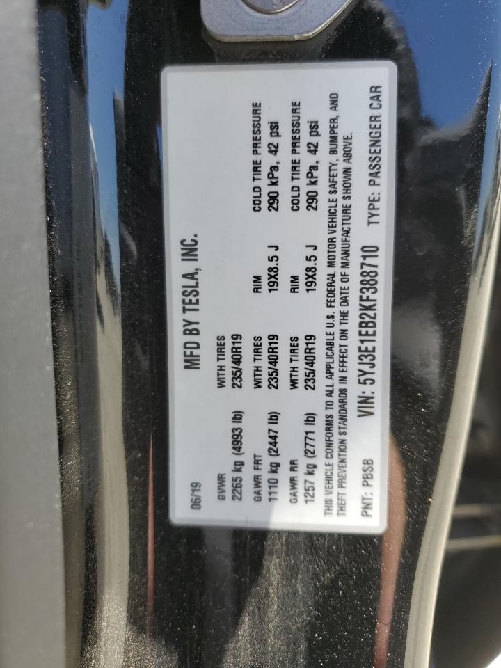 2019 Tesla Model 3 VIN: 5YJ3E1EB2KF388710 Lot: 62718395