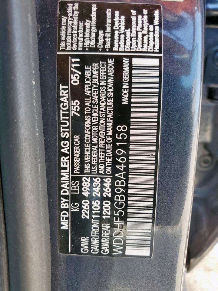 2011 Mercedes-Benz E 350 VIN: WDDHF5GB9BA469158 Lot: 62954725
