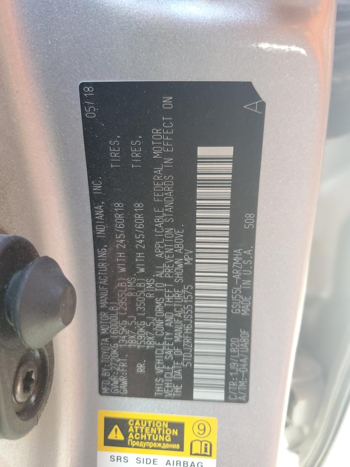 2018 Toyota Highlander Se VIN: 5TDJZRFH6JS551575 Lot: 66157725