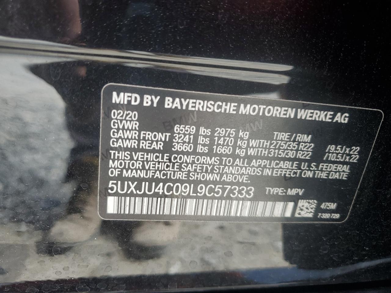 2020 BMW X5 M50I VIN: 5UXJU4C09L9C57333 Lot: 64115145