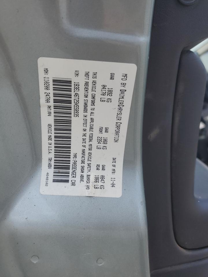 2005 Dodge Stratus Sxt VIN: 1B3EL46T25N558935 Lot: 62161245