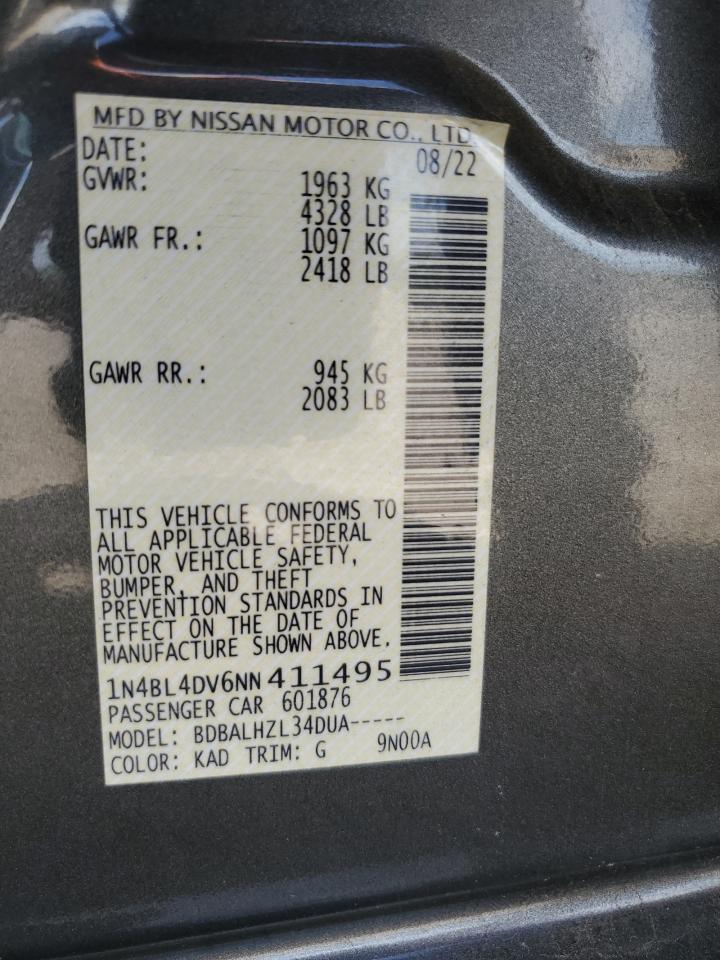 2022 Nissan Altima Sv VIN: 1N4BL4DV6NN411495 Lot: 64154535