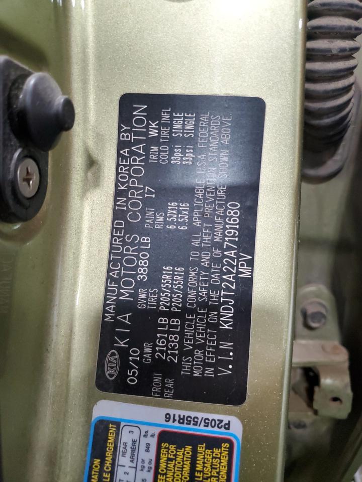 2010 Kia Soul + VIN: KNDJT2A22A7191680 Lot: 63807005