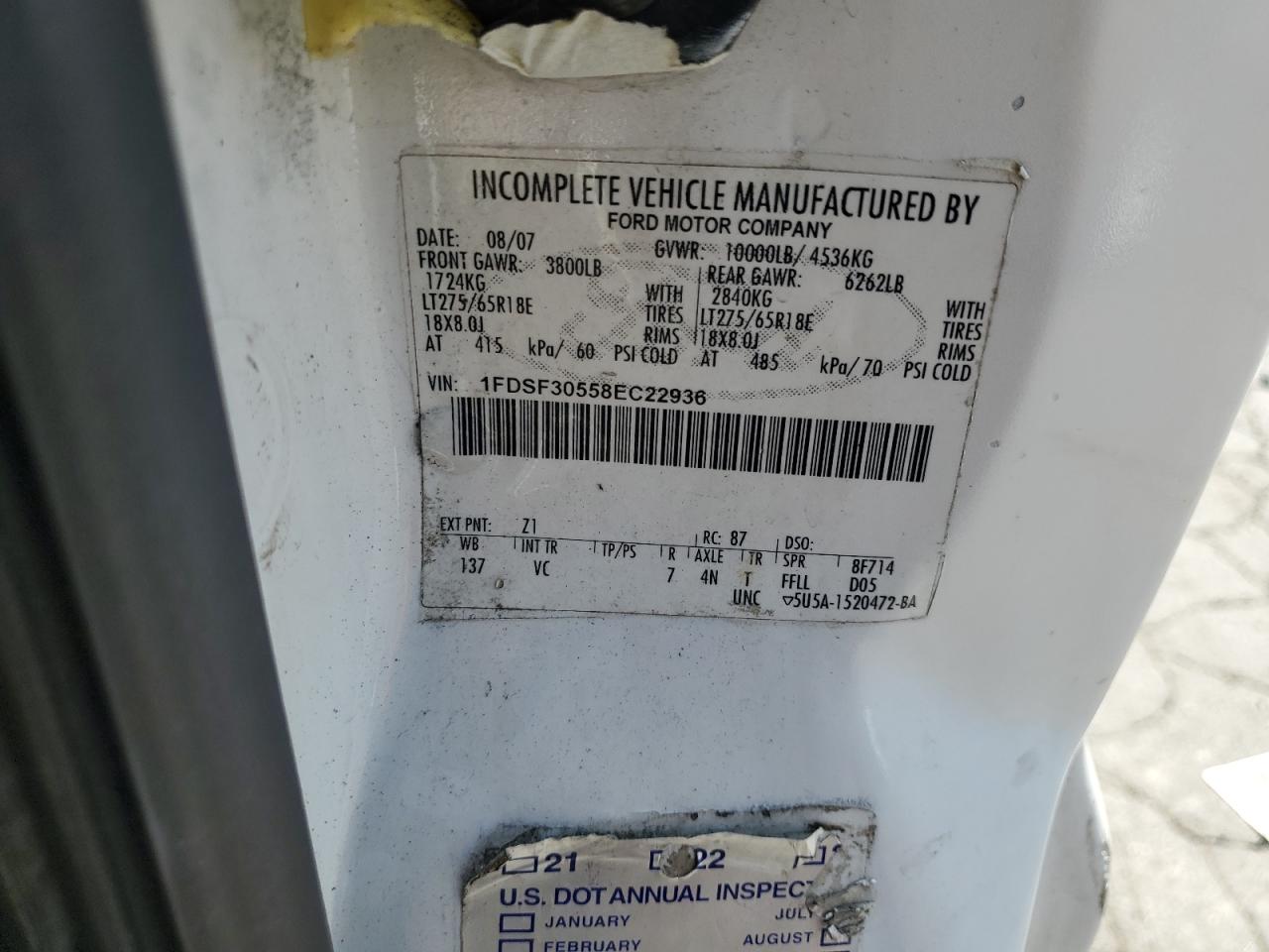 2008 Ford F350 Srw Super Duty VIN: 1FDSF30558EC22936 Lot: 66559505