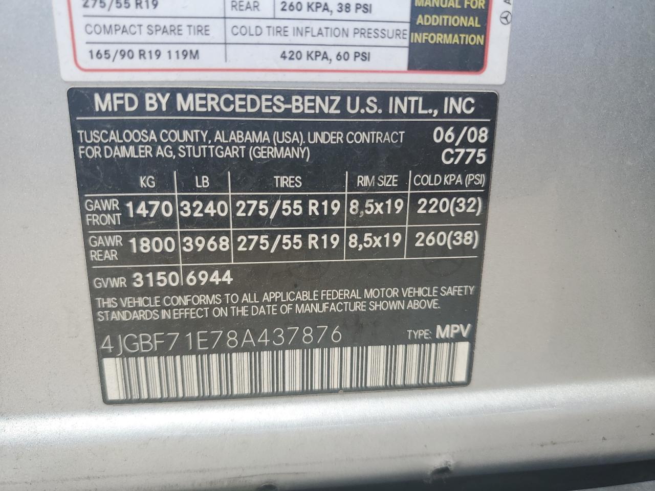 2008 Mercedes-Benz Gl 450 4Matic VIN: 4JGBF71E78A437876 Lot: 63995895