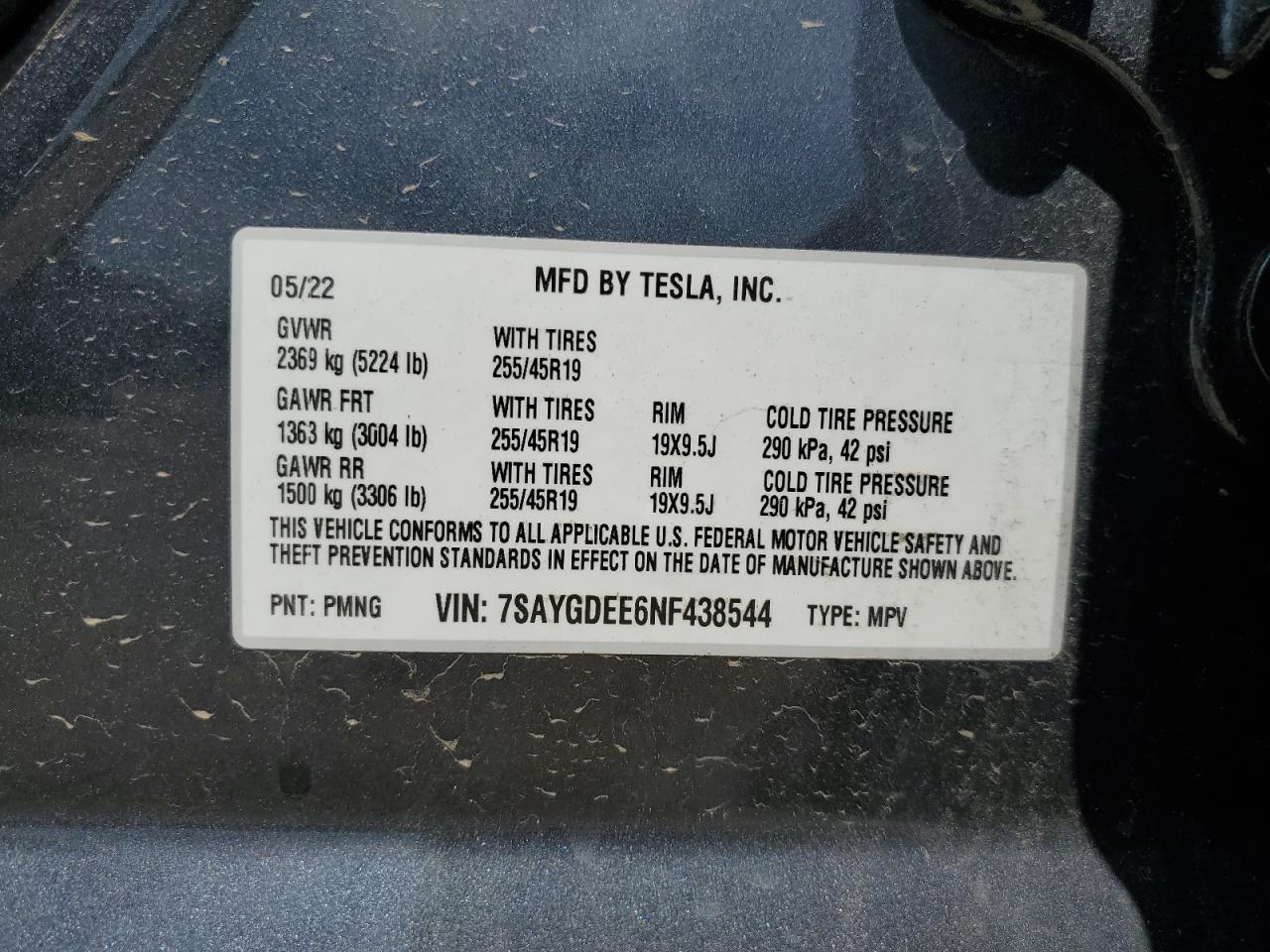 2022 Tesla Model Y VIN: 7SAYGDEE6NF438544 Lot: 64770455