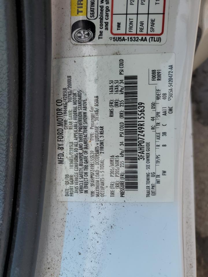 2009 Ford Fusion Se VIN: 3FAHP07Z49R155639 Lot: 64176775