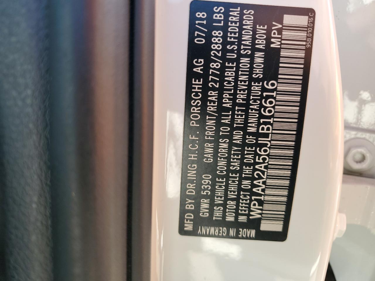 2018 Porsche Macan VIN: WP1AA2A56JLB16616 Lot: 64097985