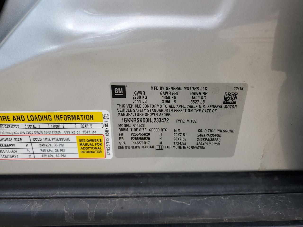 2017 GMC Acadia Limited Slt-2 VIN: 1GKKRSKD3HJ233472 Lot: 65699325