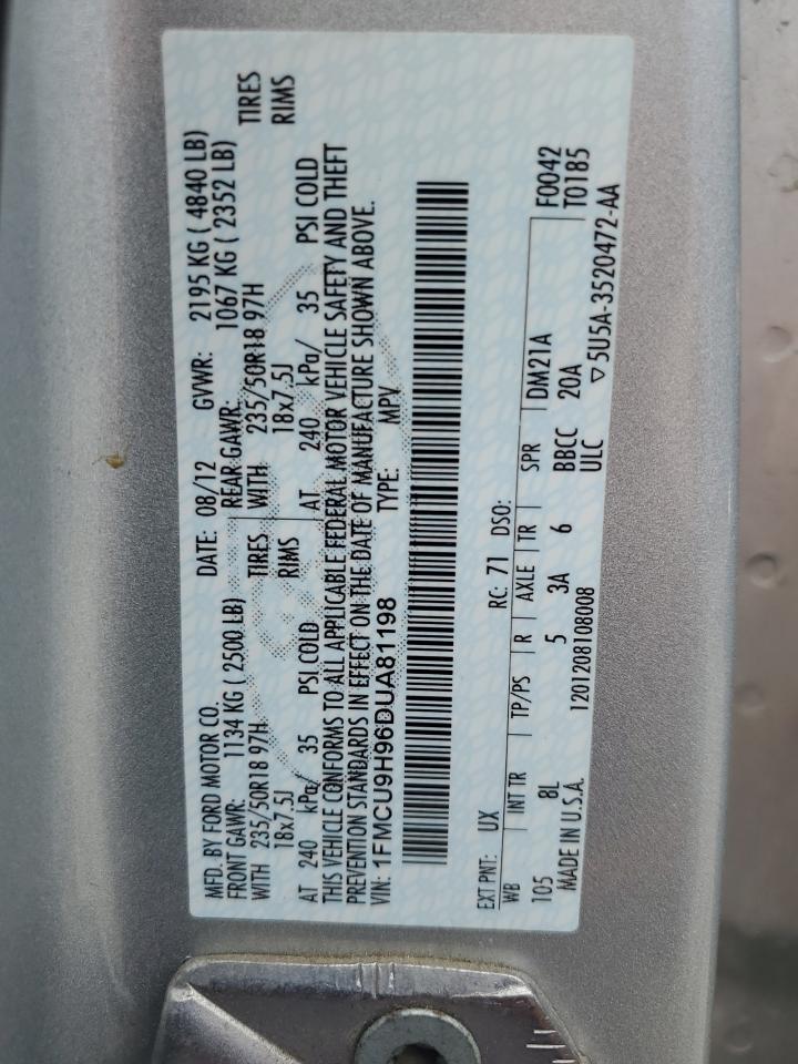 2013 Ford Escape Sel VIN: 1FMCU9H96DUA81198 Lot: 65581825