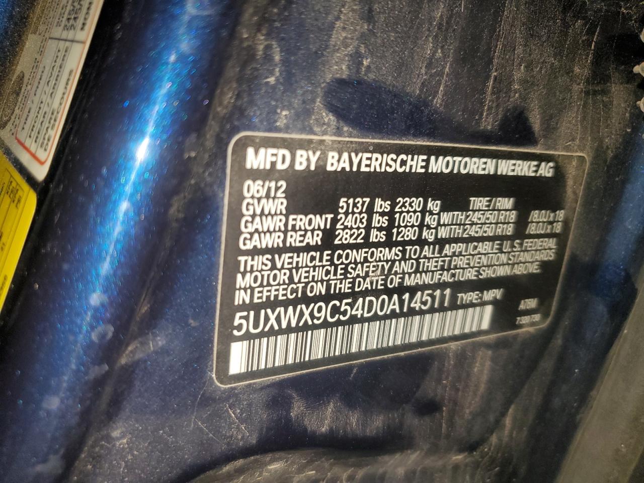 2013 BMW X3 xDrive28I VIN: 5UXWX9C54D0A14511 Lot: 64690955