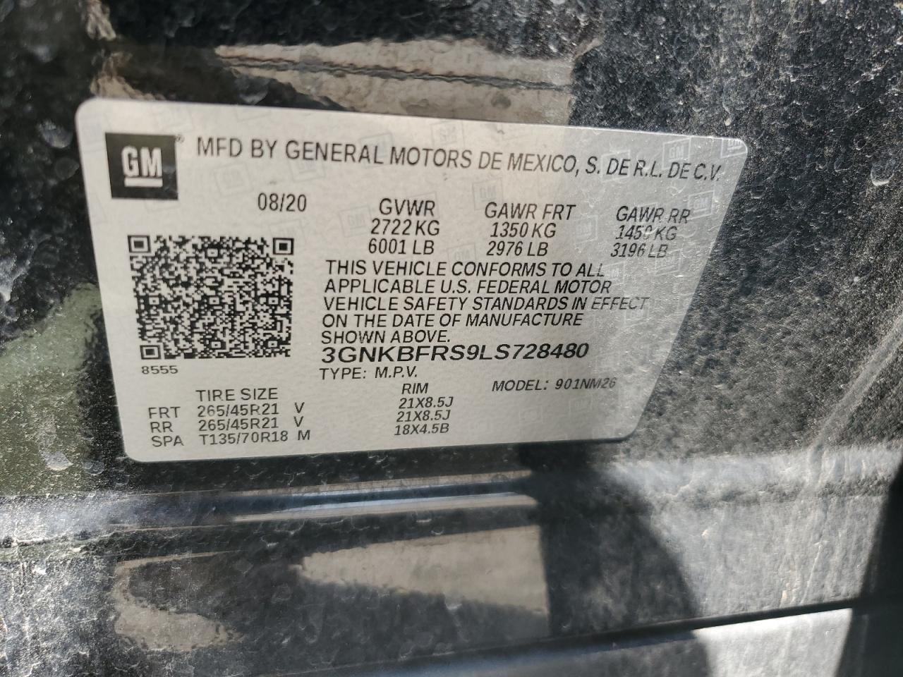 2020 Chevrolet Blazer Premier VIN: 3GNKBFRS9LS728480 Lot: 63208855