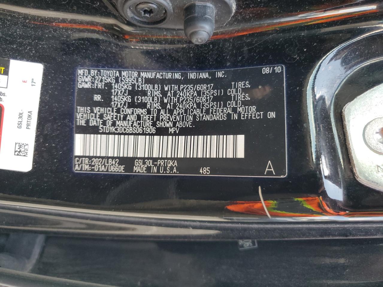 2011 Toyota Sienna Xle VIN: 5TDYK3DC6BS061906 Lot: 64400155