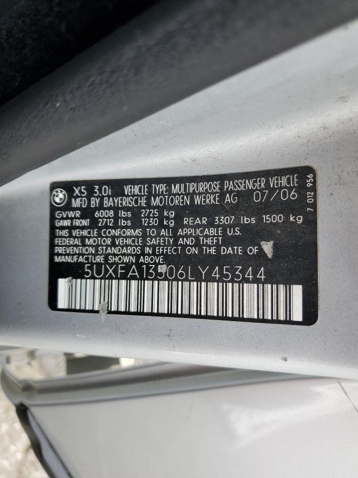 2006 BMW X5 3.0I VIN: 5UXFA13506LY45344 Lot: 65151575