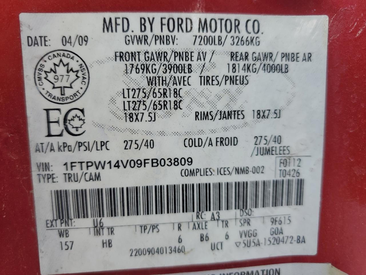 1FTPW14V09FB03809 2009 Ford F150 Supercrew