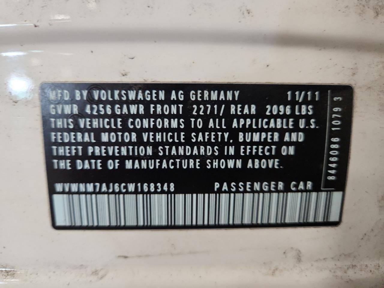 2012 Volkswagen Golf VIN: WVWNM7AJ6CW168348 Lot: 65270345