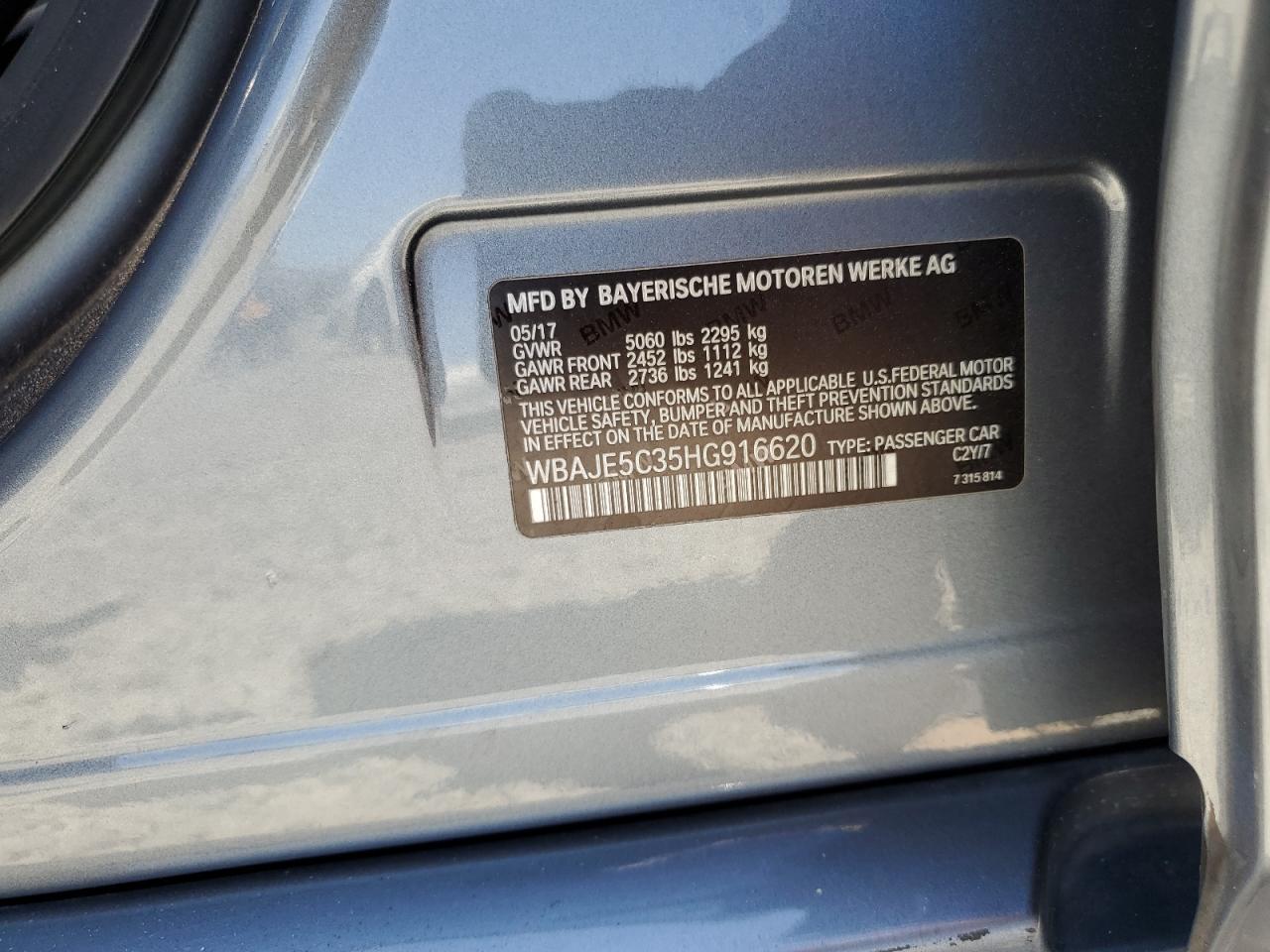 2017 BMW 540 I VIN: WBAJE5C35HG916620 Lot: 64052765