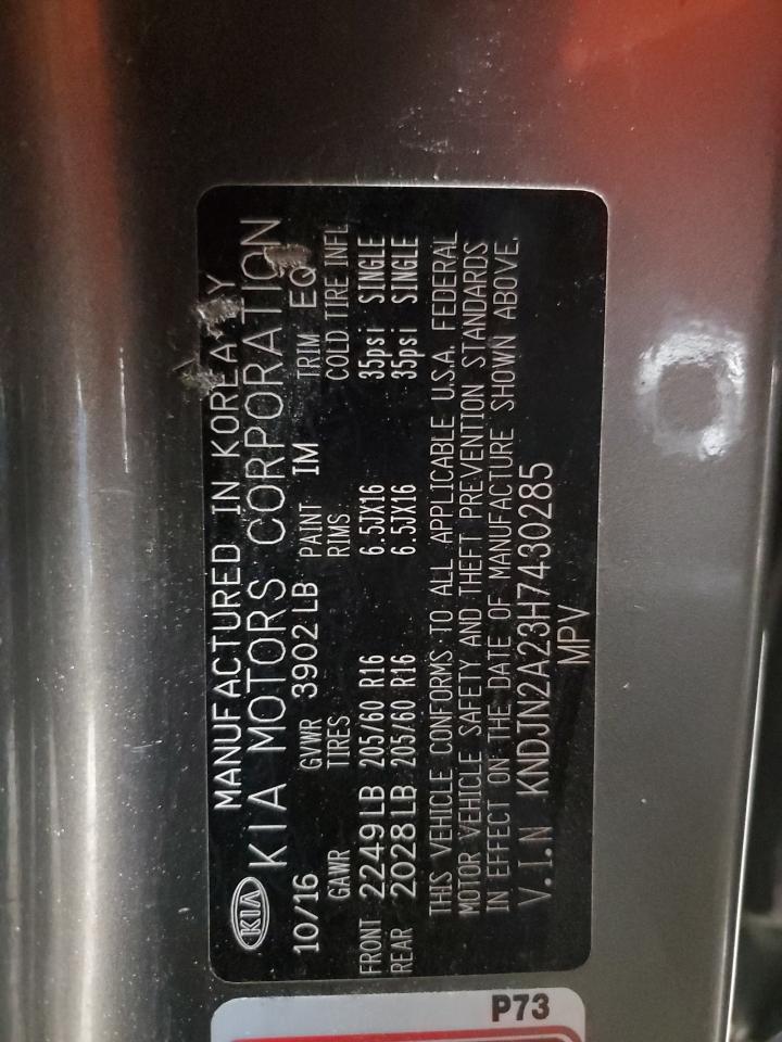 2017 Kia Soul VIN: KNDJN2A23H7430285 Lot: 66331635