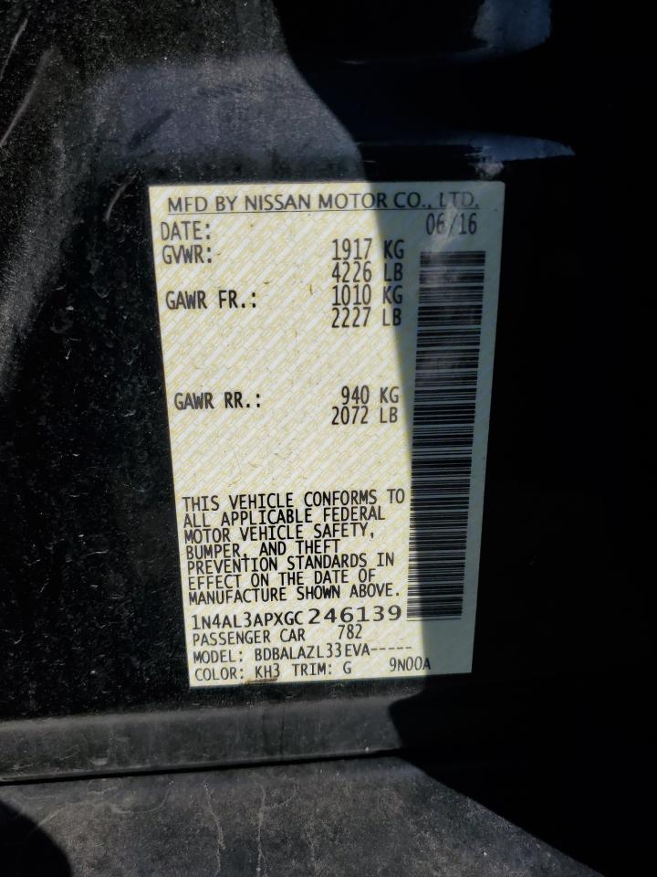 2016 Nissan Altima 2.5 VIN: 1N4AL3APXGC246139 Lot: 64792525